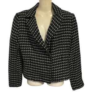 Y2K View Women’s Sz 8 Separate Suit Blazer Jacket Black White Tweed Snap Soft